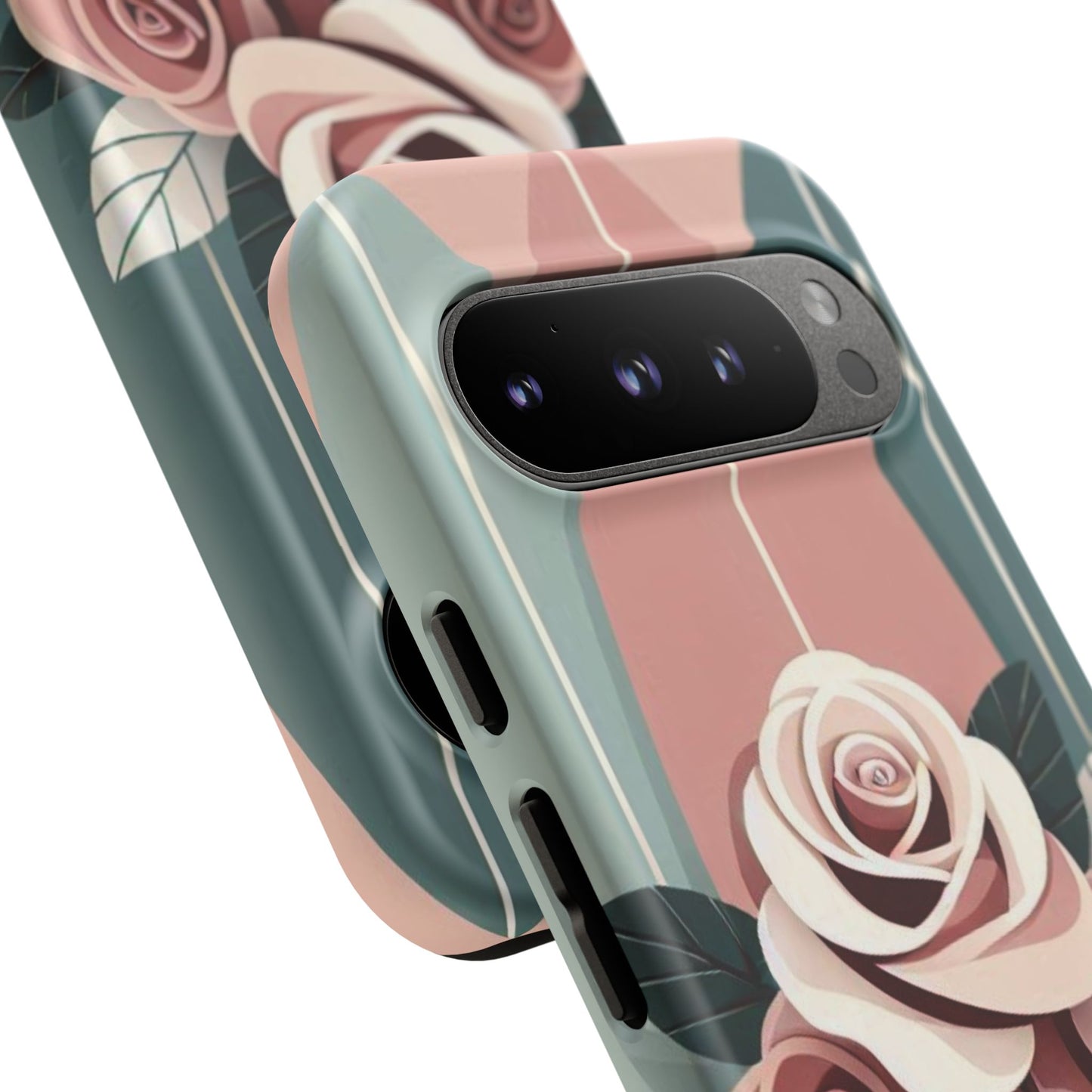 Phone Case - Burgundy, Matte Mauve & Teal Surfboard & Roses Design