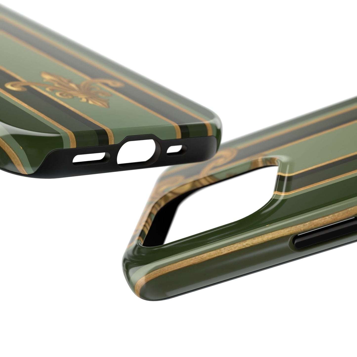 Elegant Tough Phone Cases - Baroque Design, Durable Cell Phone Covers, Unique Gifts for Her, Holiday Gifts - Green Striped Gold Baroque