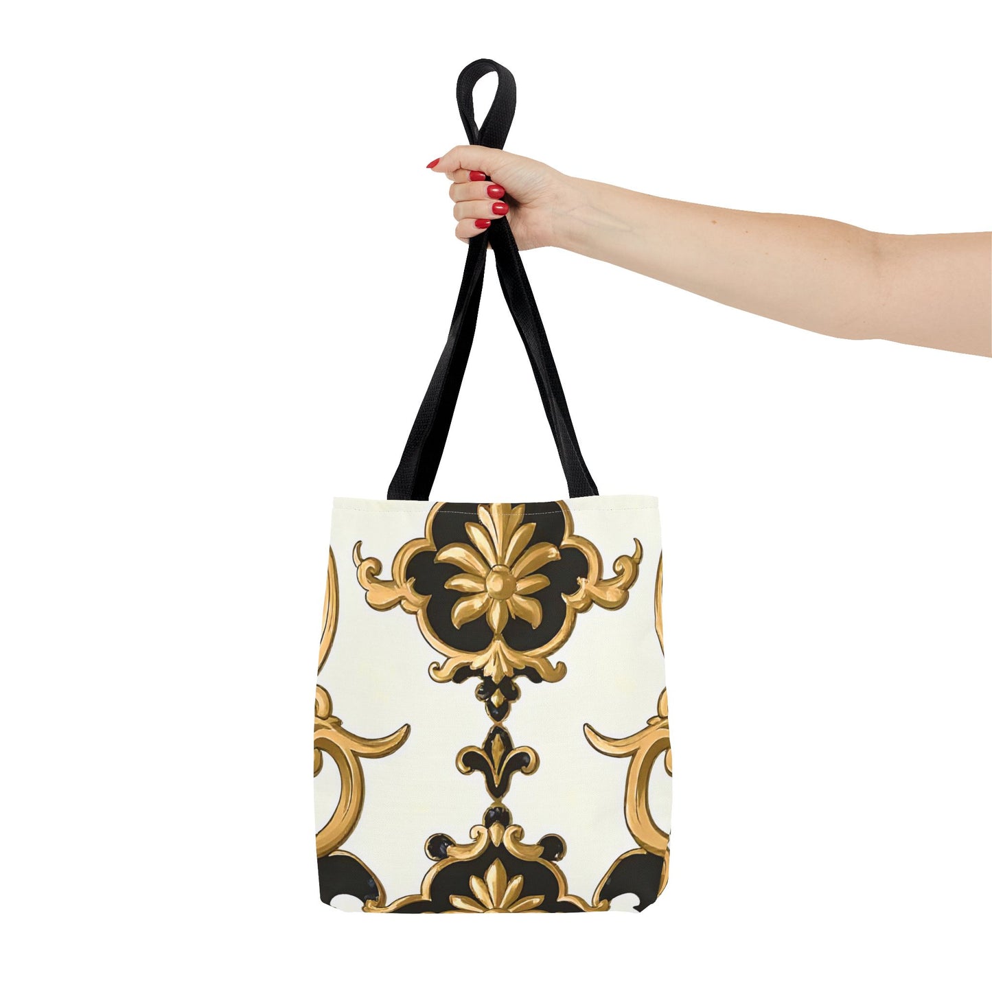 Elegant Floral Tote Bag | Stylish Reusable Bag for Everyday Use, Gift for Her, Shopping, Beach, Travel, Eco-Friendly - Black & Gold Rococo