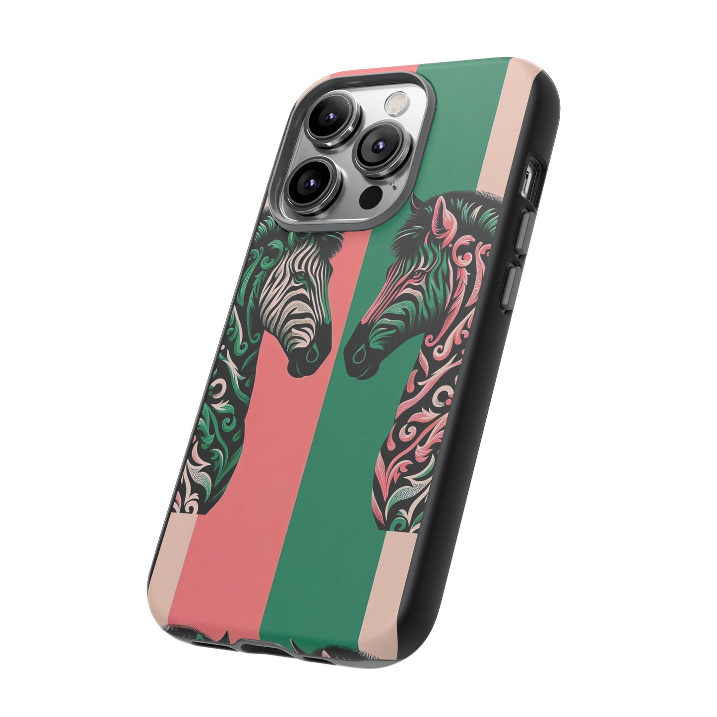 Phone Case - Elegant Pink & Green Zebra Damask Design