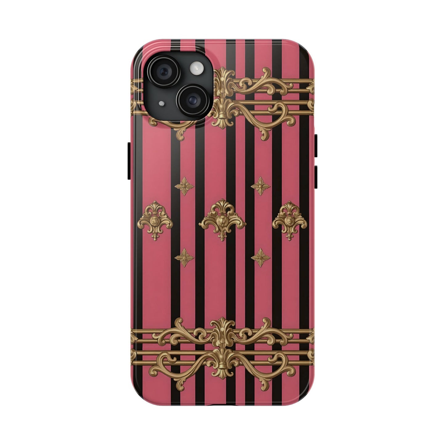 Elegant Floral Phone Cases, Stylish Protective Case for Trendy Individuals, Unique Gift for Tech Lovers, Phone Accessories - Pink Striped Gold Rococo
