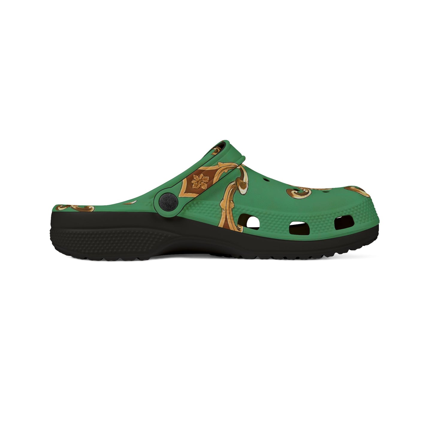 Elegant Green Floral EVA Foam Clogs for Comfort and Style - Rust & Green Striped Baroque