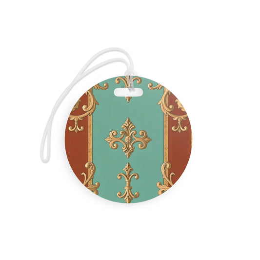 Elegant Vintage-Style Luggage Tags - Travel Accessories for Stylish Adventurers - Rust & Mint Aqua Striped Baroque