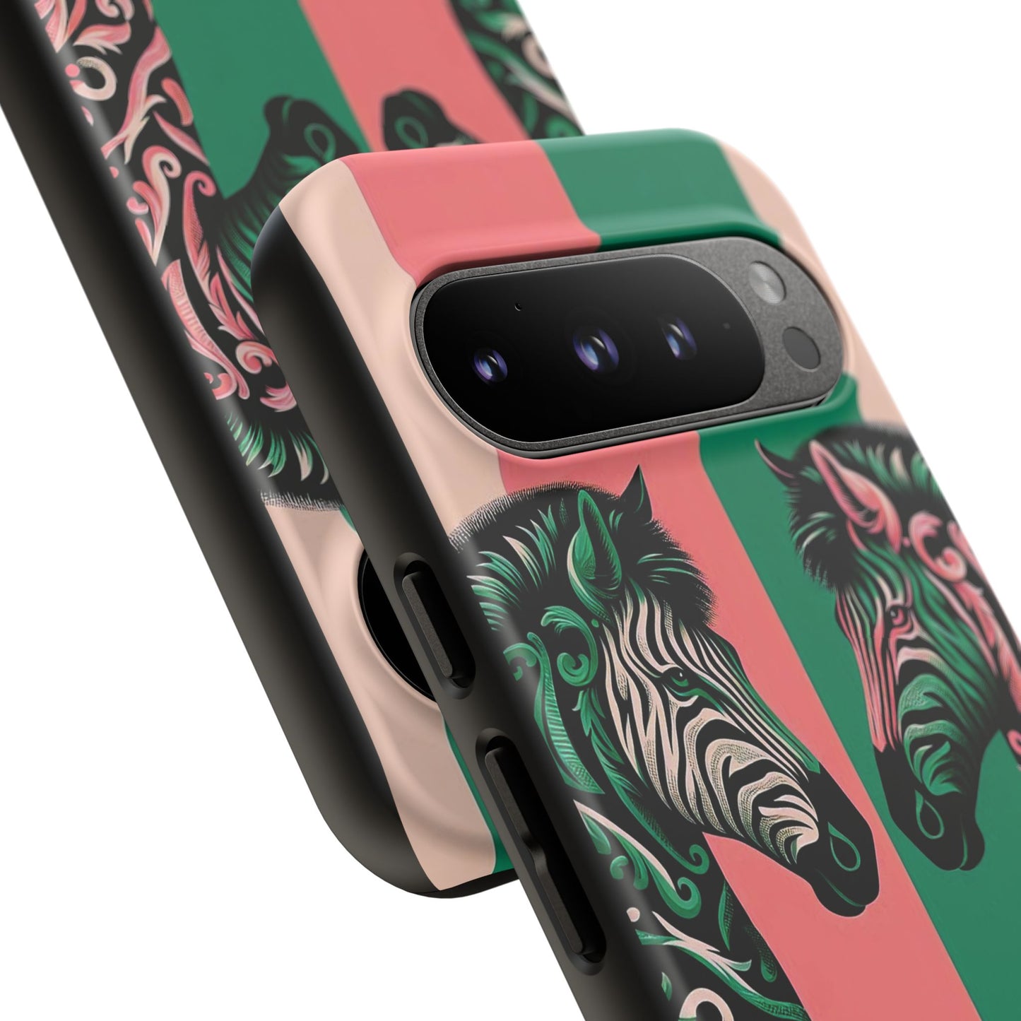 Phone Case - Elegant Pink & Green Zebra Damask Design