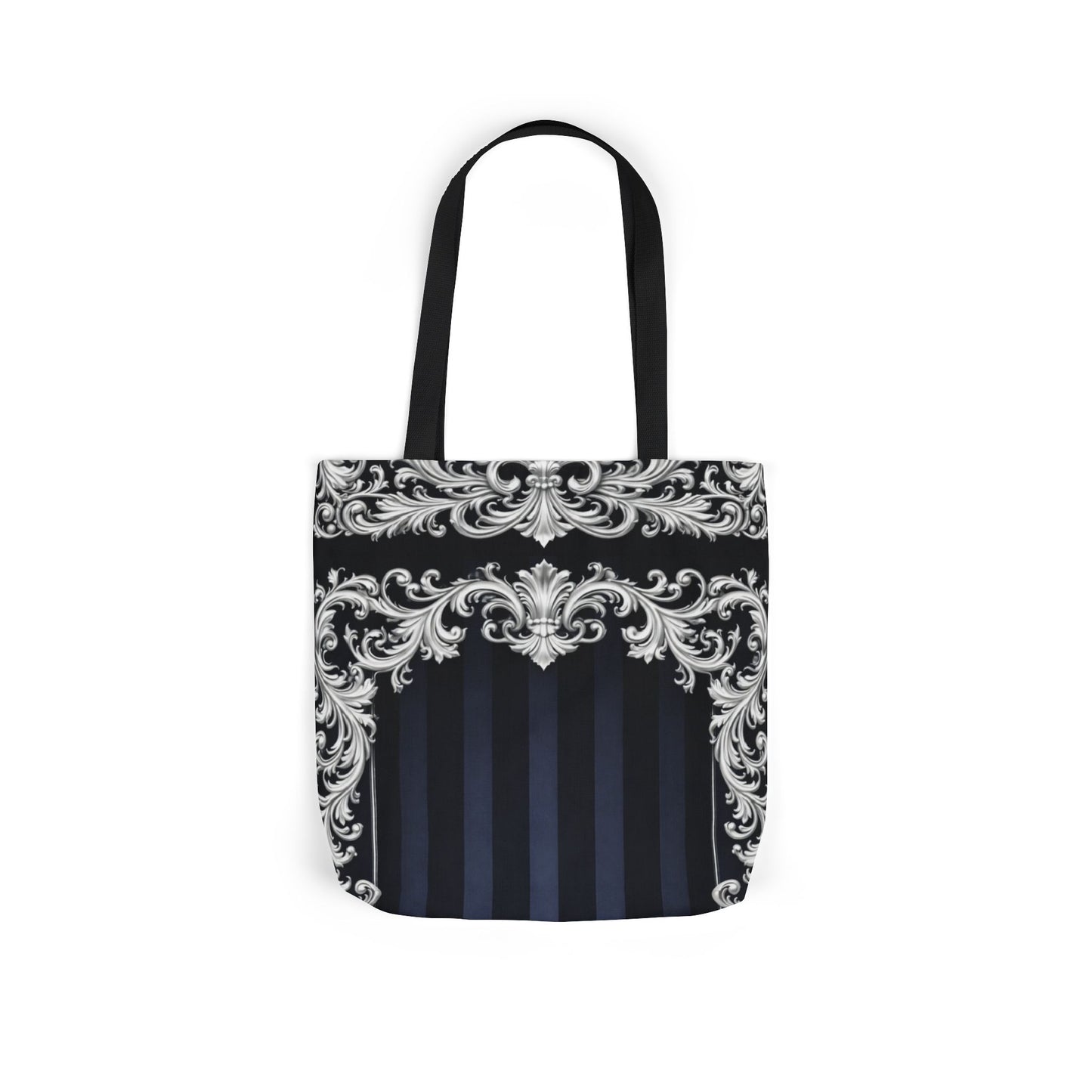 Navy Stripes & Baroque Canvas Tote Bag