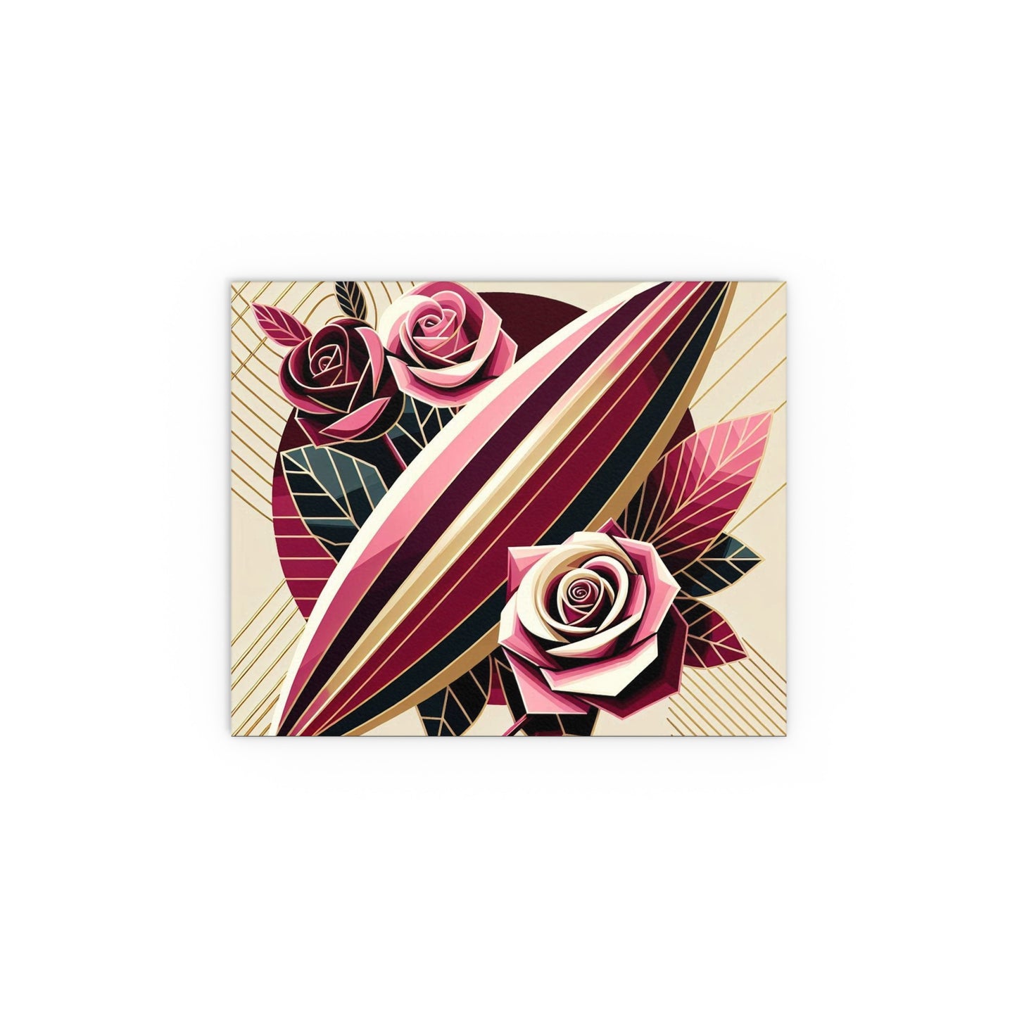 Elegant Floral Silk Poster - Indoor/Outdoor Wall Art for Home Decor - Pink & Burgundy Striped Surfboard & Roses