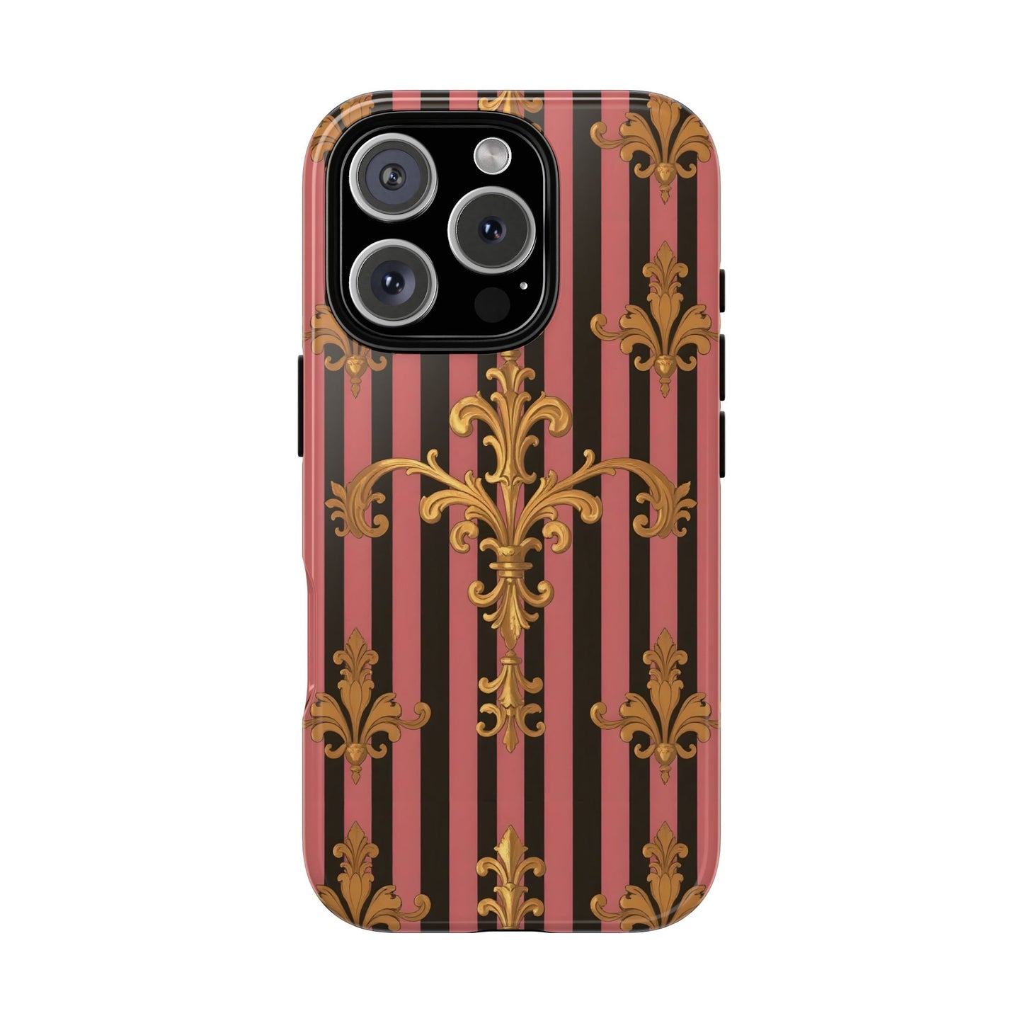 Elegant Floral Motif Phone Case - Tough Cases with Vintage Design - Mauve Striped Gold Damask