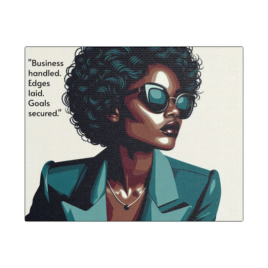 Afro Art Print Canvas, Wall Decor, Satin Stretched Canvas, African American Art, Office Decor, Home Decor - "Business handled."
