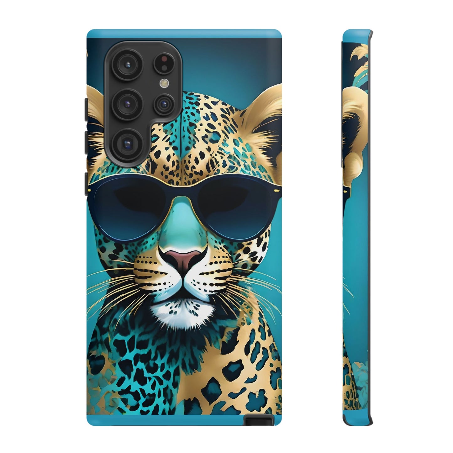 Phone Case - Aqua & Gold Leopard In Sunglasses Design