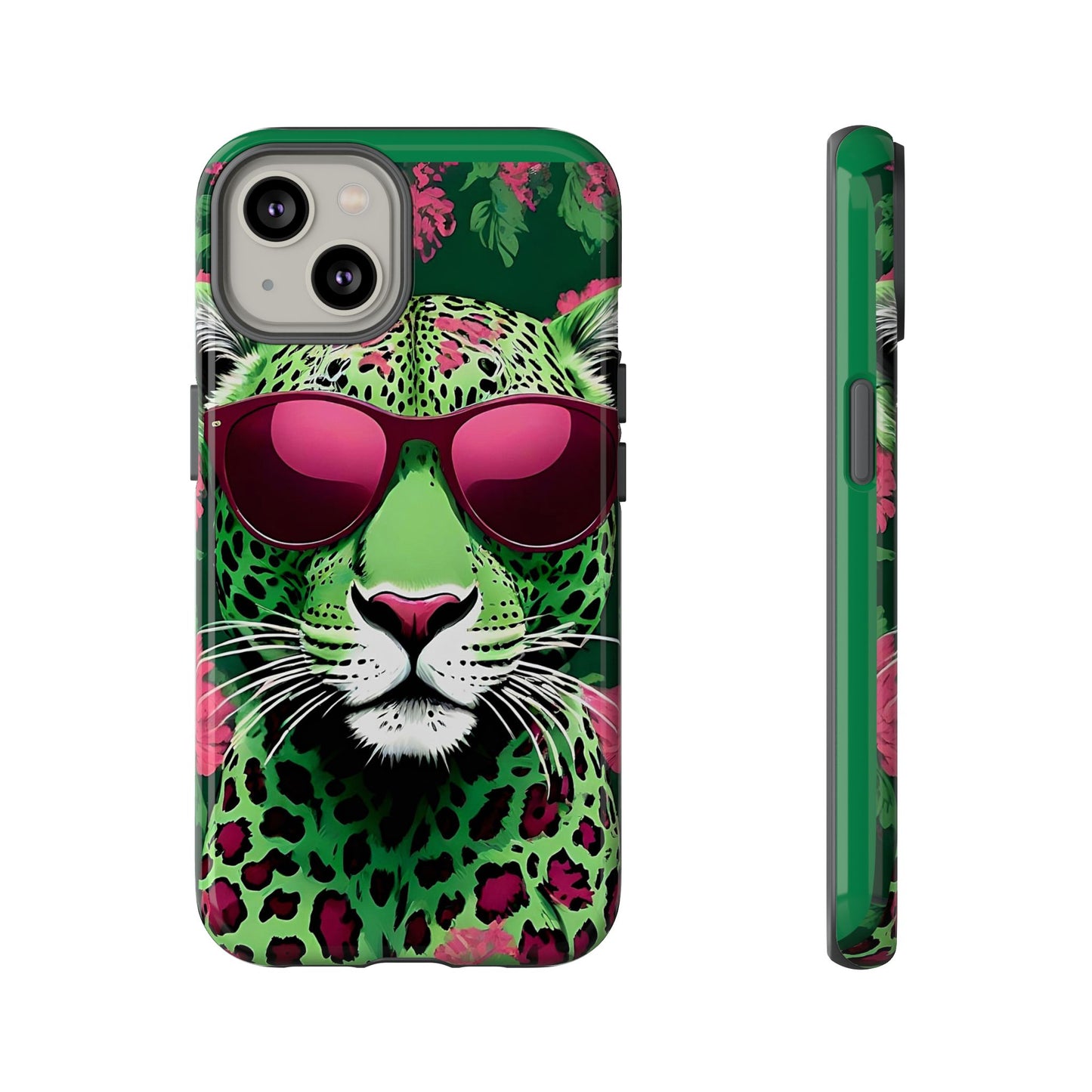 Phone Case - Lime Green & Burgundy Leopard In Sunglasses Design