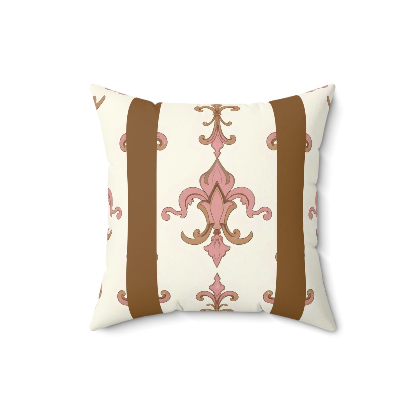 Elegant Faux Suede Square Pillow, Home Decor, Throw Pillow, Accent Pillow for Living Room, Bedroom - Brown Striped Pink Arabesque
