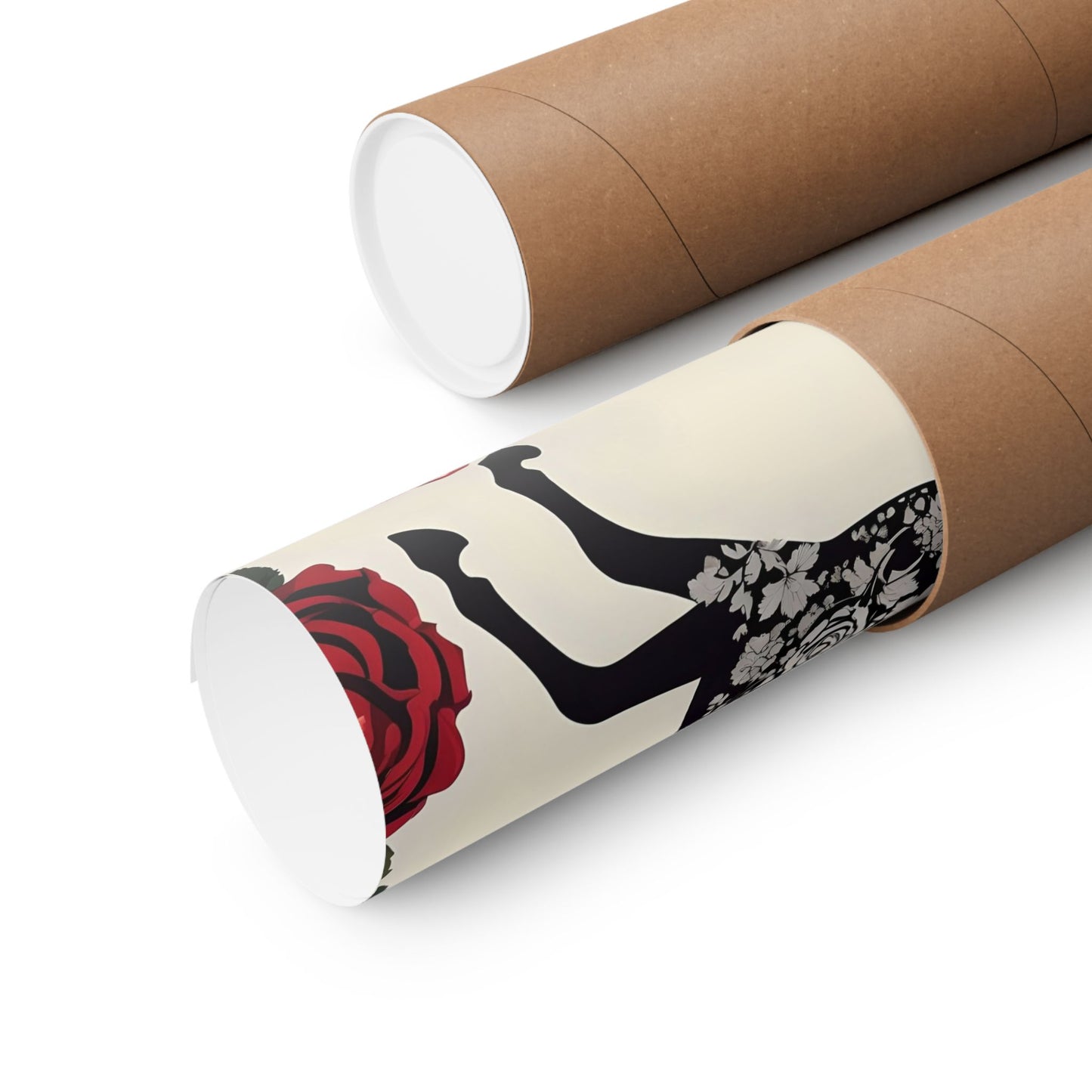 Floral Motif Art Poster - Elegant Matte Vertical Wall Decor - Horse & Roses