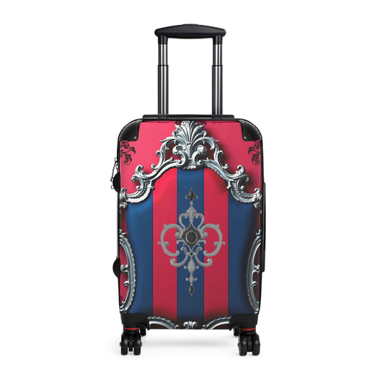 Elegant Travel Suitcase, Lightweight Luggage, Stylish Carry-On, Perfect for Vacation, Unique Gift for Travelers - Blue & Red Striped Silver Crest