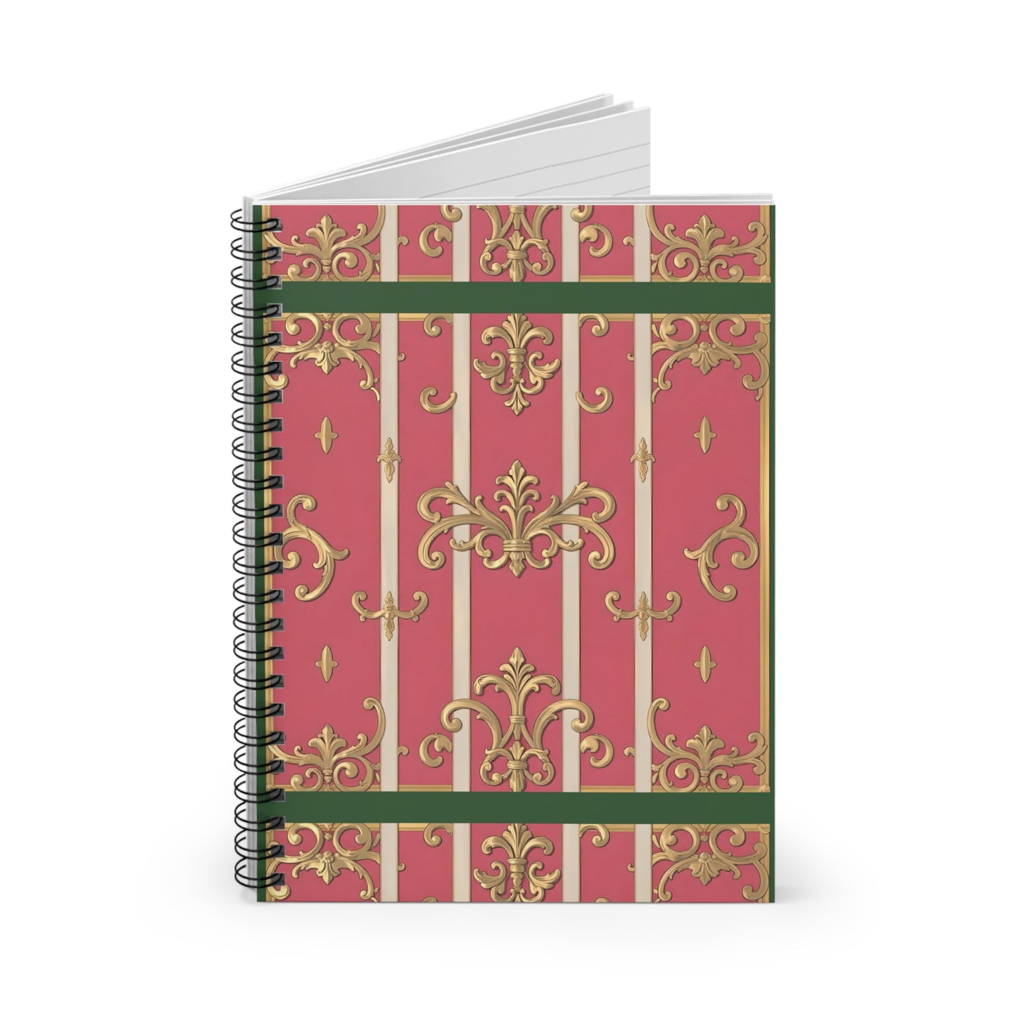 Elegant Pink Striped Baroque Spiral Notebook, Journal, Gift for Her, Writing Journal, Stationery Gift, Office Supplies, School Supplies