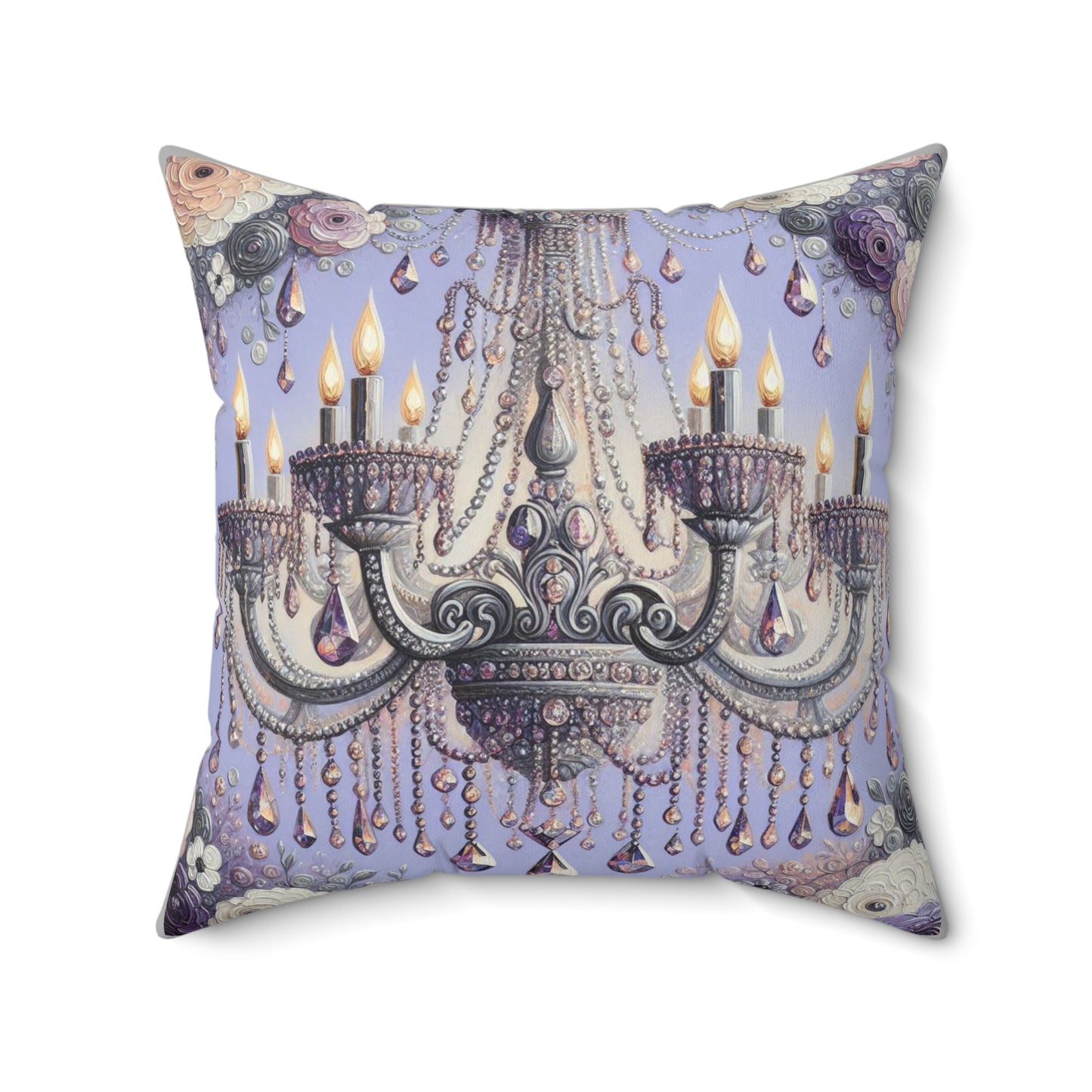 Elegant Chandelier Pillow, Home Decor, Cozy Living Room Accent, Floral Cushion - Lilac Jeweled Chandelier