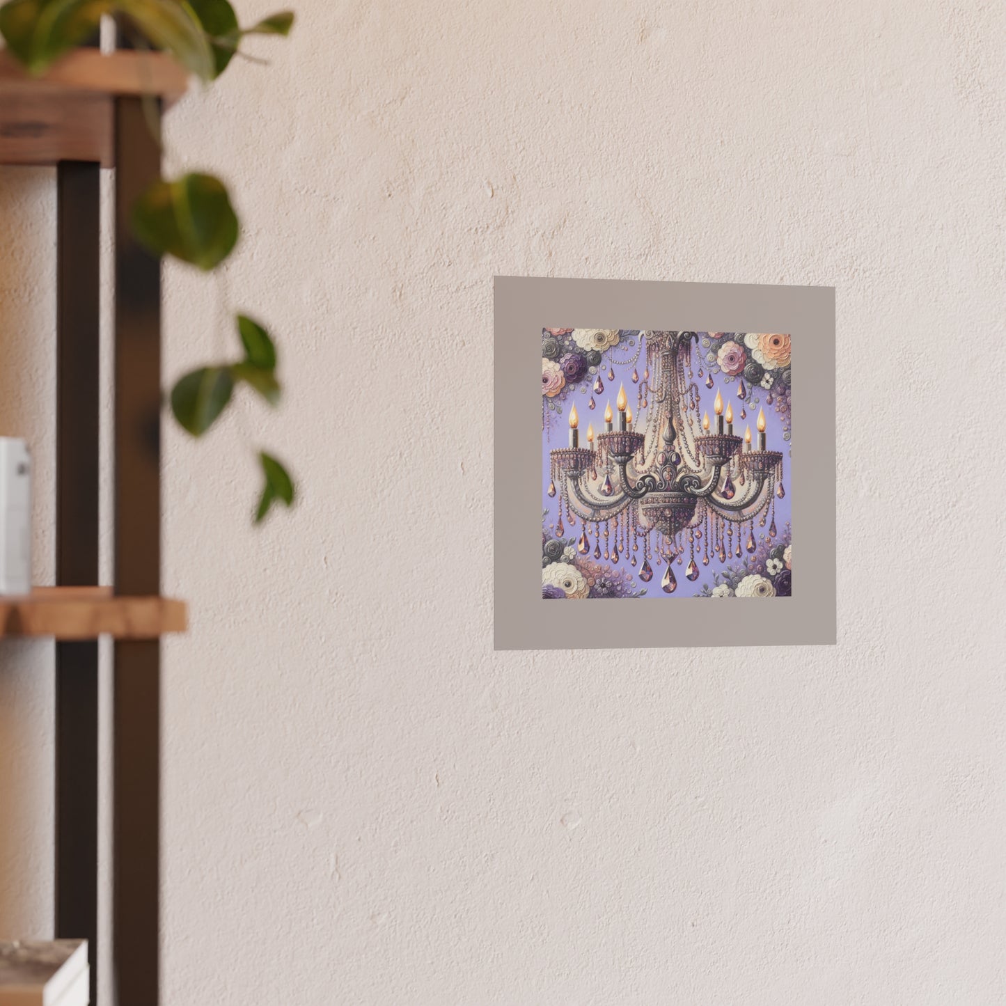 Elegant Floral Chandelier Poster, Art Print for Home Decor, Gift for Art Lovers, Wall Art for Living Room, Birthday Gift Idea - Lilac Jeweled Chandelier