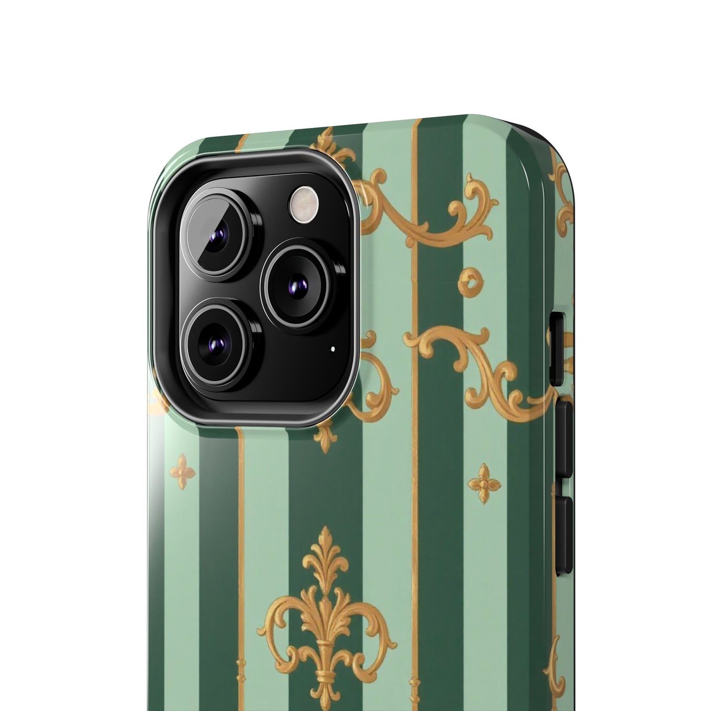 Elegant Floral Tough Phone Cases | Stylish Phone Protection, Gift for Her, Trendy Accessory, Unique Decor - Mint Green & Teal Striped Gold Baroque