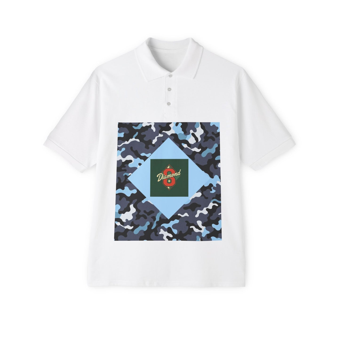 Stylish Men's Piqué Polo Shirt, Casual Wear, Summer Vibes, Golf Outing, Comfortable Fashion, Gift for Him -  Blue Camo Diamond 8