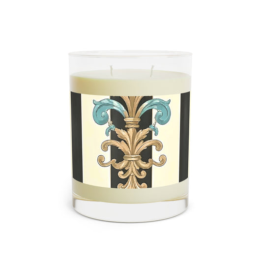 Elegant Floral Scented Candle, Aromatherapy Gift, Home Decor, Vintage Style, Relaxation, Self-Care Gift - Black Striped Turquoise & Black Rococo