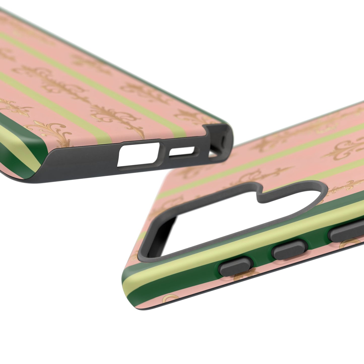Elegant Floral Motif Phone Case - Tough Cases with Vintage Design - Lime Green & Pink Striped Damask