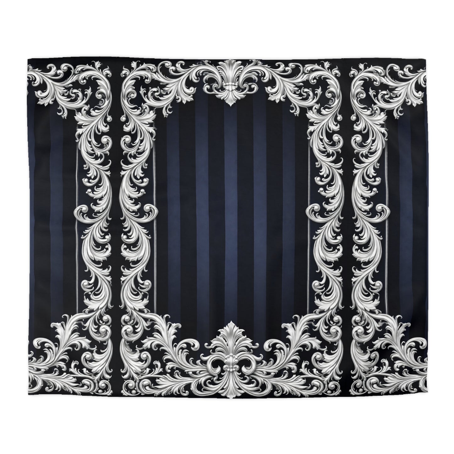 Navy Stripes & Baroque Microfiber Duvet Cover