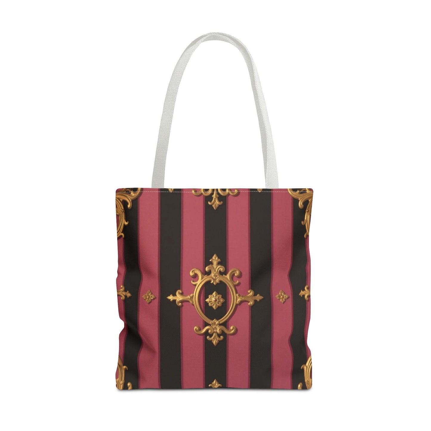 Elegant Black & Mauve Striped Gold Baroque Tote Bag - Chic Fashion Accessory, Shopping Companion, Decorative Carryall, Stylish Everyday Use