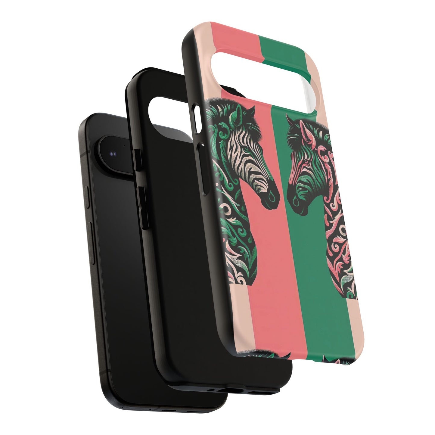 Phone Case - Elegant Pink & Green Zebra Damask Design