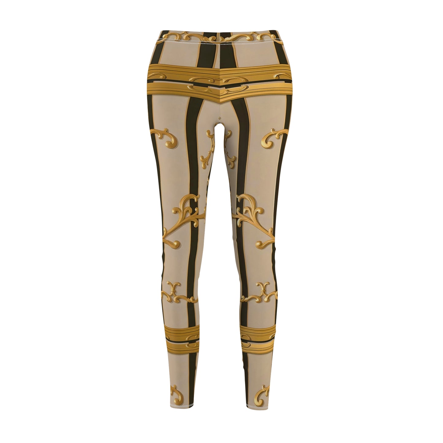 Chic Patterned Leggings, Women's Activewear, Fashion Leggings, Casual Leggings for Athleisure - Beige Striped Gold Rococo