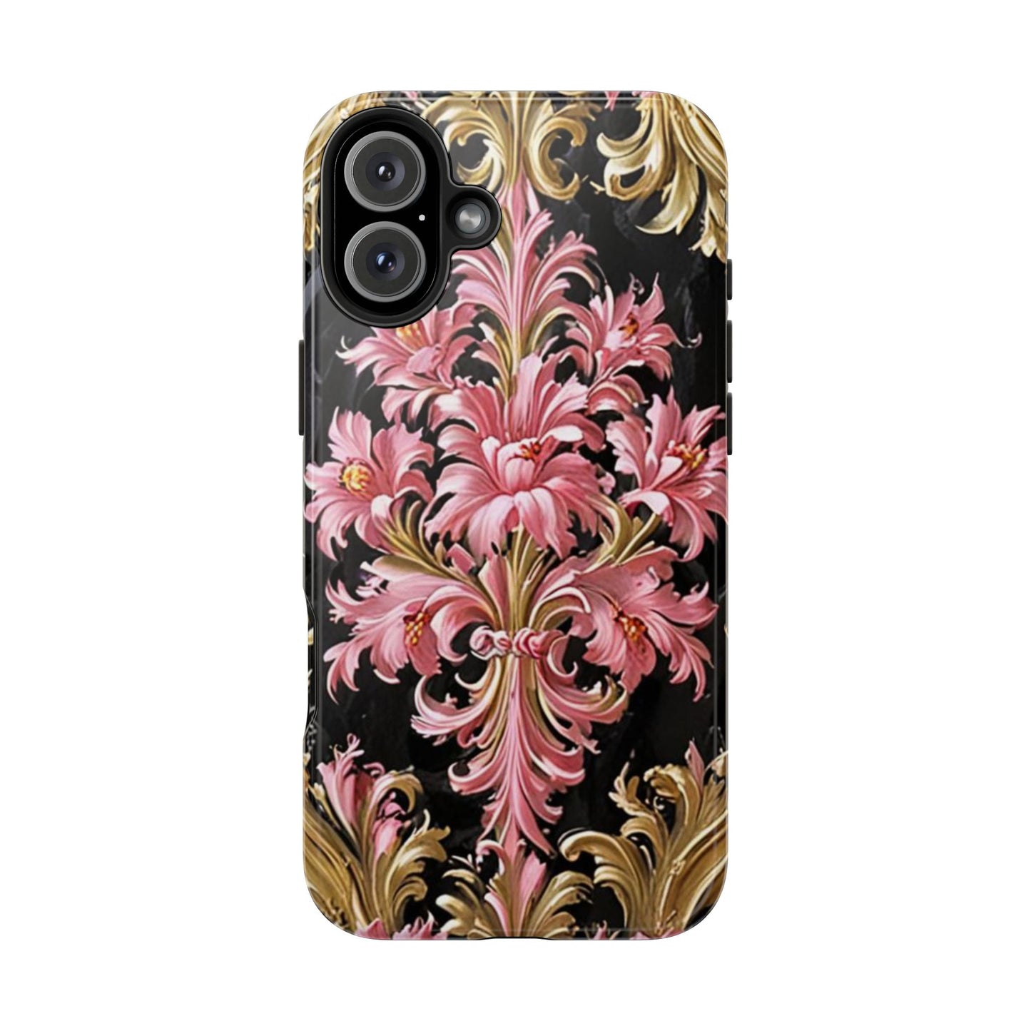 Elegant Floral Tough Phone Cases | Stylish Protection for Her | Gift for Birthdays - Black & Pink Oil Painting Style Rococo
