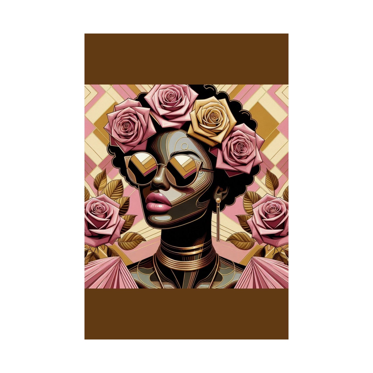 Elegant Satin Poster | Black Woman Art Print | Floral Decor | Modern Wall Art | Home Decor | Gift for Her | Pink Roses Lady