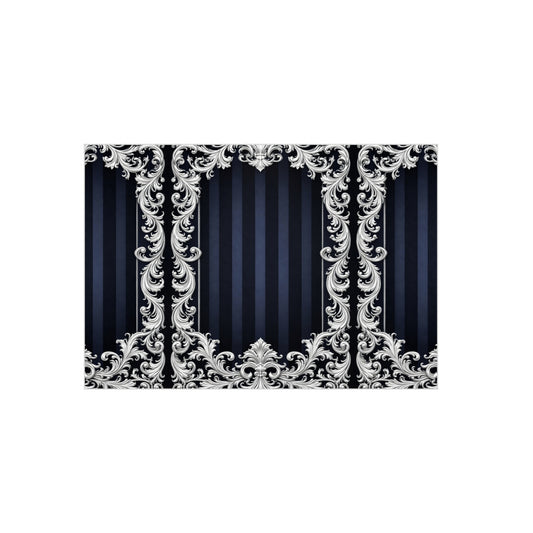 Navy Stripes & Baroque Foam Board Backdrop — Ornate Silver Scroll Panel