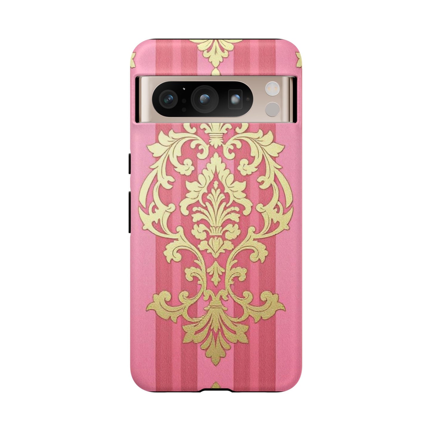 Elegant Floral Motif Phone Case - Tough Cases with Vintage Design - Pink Striped Damask