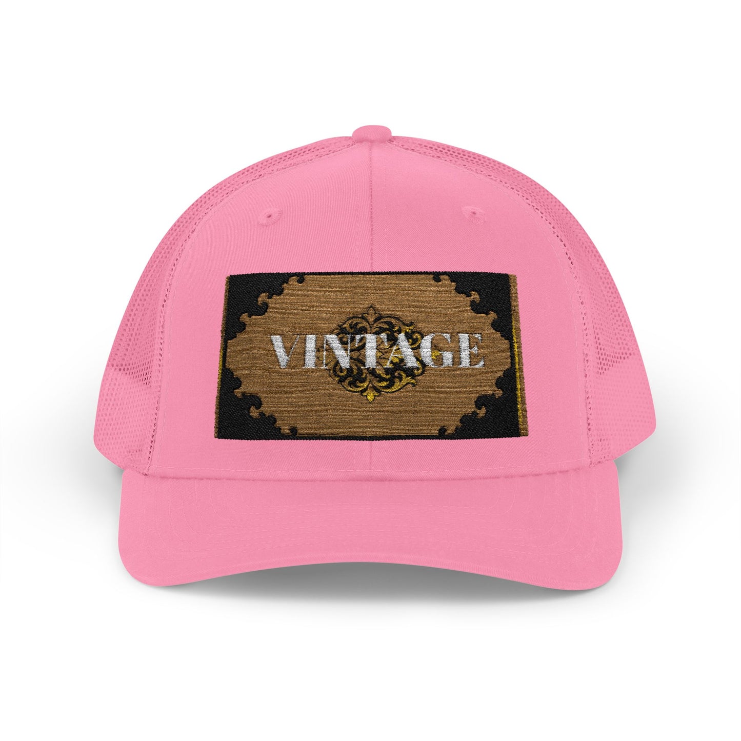 Mauve & Black-Gold Vintage Baroque Patch Trucker Cap