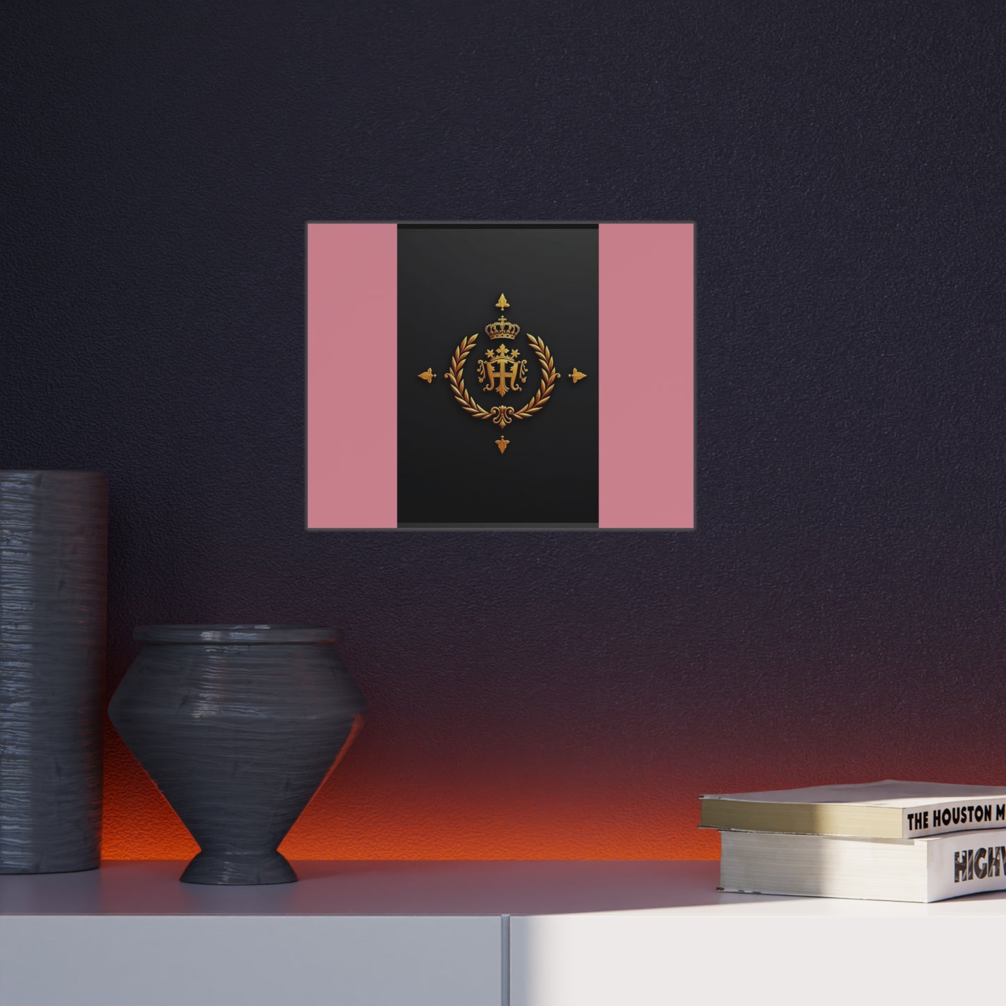 Elegant Wall Art Foam Board, Luxurious Home Decor, Modern Design Display, Stylish Room Accent, Office Decor, Unique Gift - Pink Striped Gold Crest