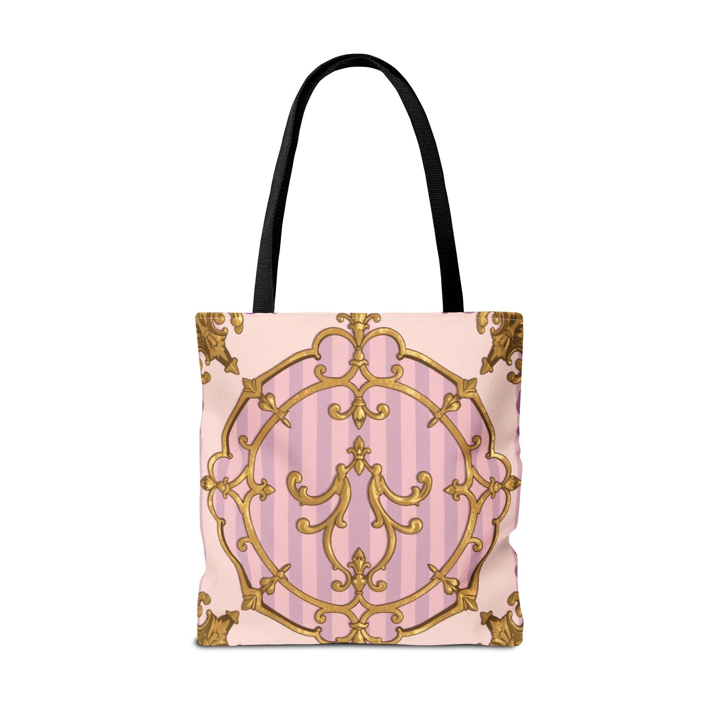 Elegant Lavender & Alabaster Striped Gold Baroque Tote Bag - Stylish Fabric Shopping Bag, Chic Purse, Gift for Her, Summer Outings