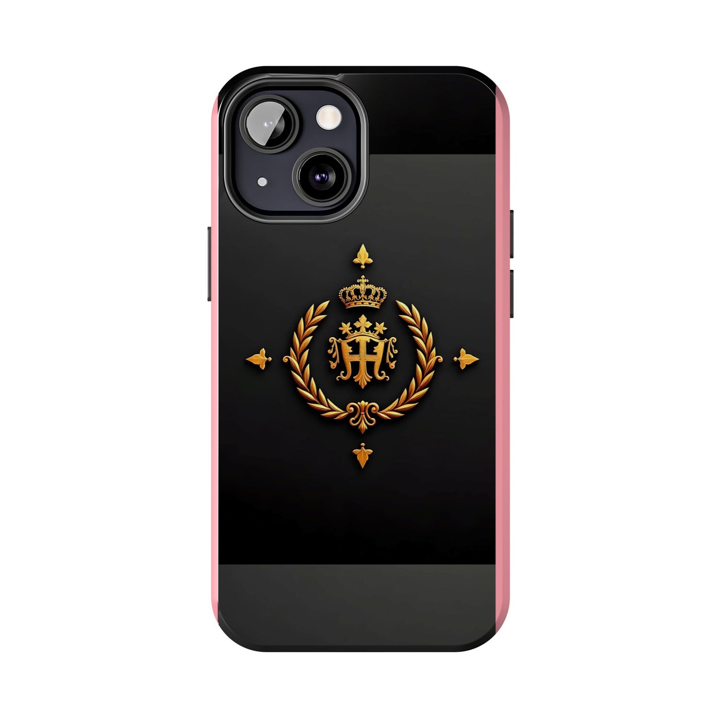 Tough Phone Case with Regal Design - Elegant Phone Protection, Gift for Him/Her, Royalty Inspired - Pink Striped Gold Crest