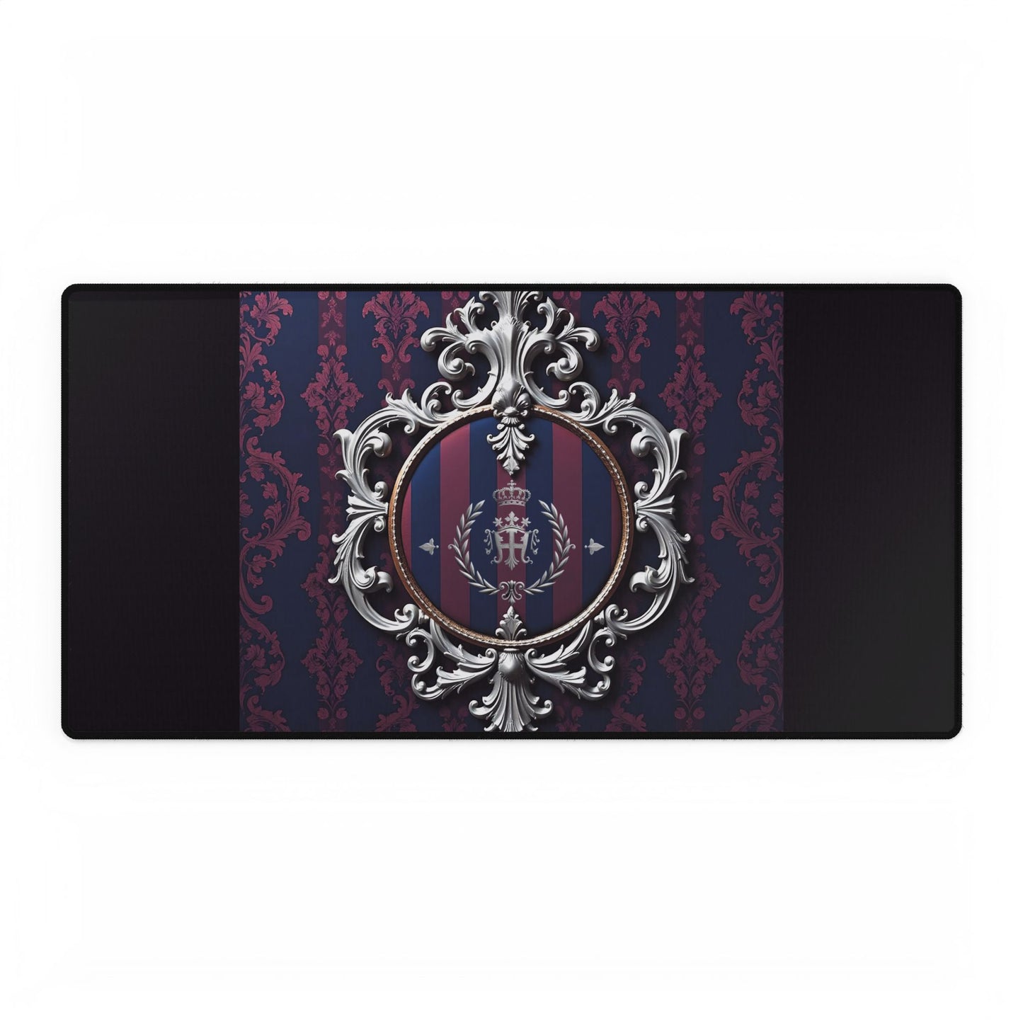 Elegant Desk Mats for Home Office, Stylish Desk Mats for Work, Personalized Office Decor, Chic Mouse Pads - Blue & Plum Striped Silver Crest