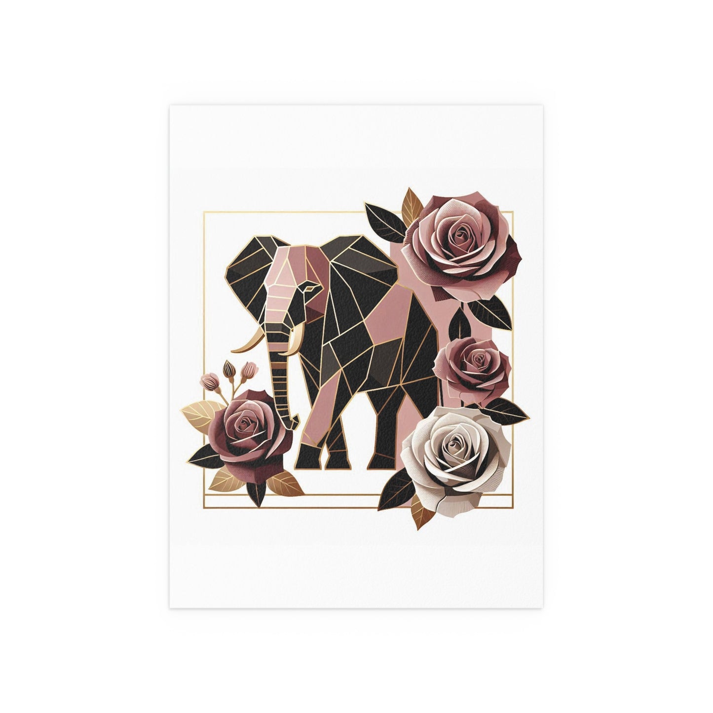 Elegant Floral Silk Poster - Indoor/Outdoor Wall Art for Home Decor - Brown & Mauve Elephant & Roses
