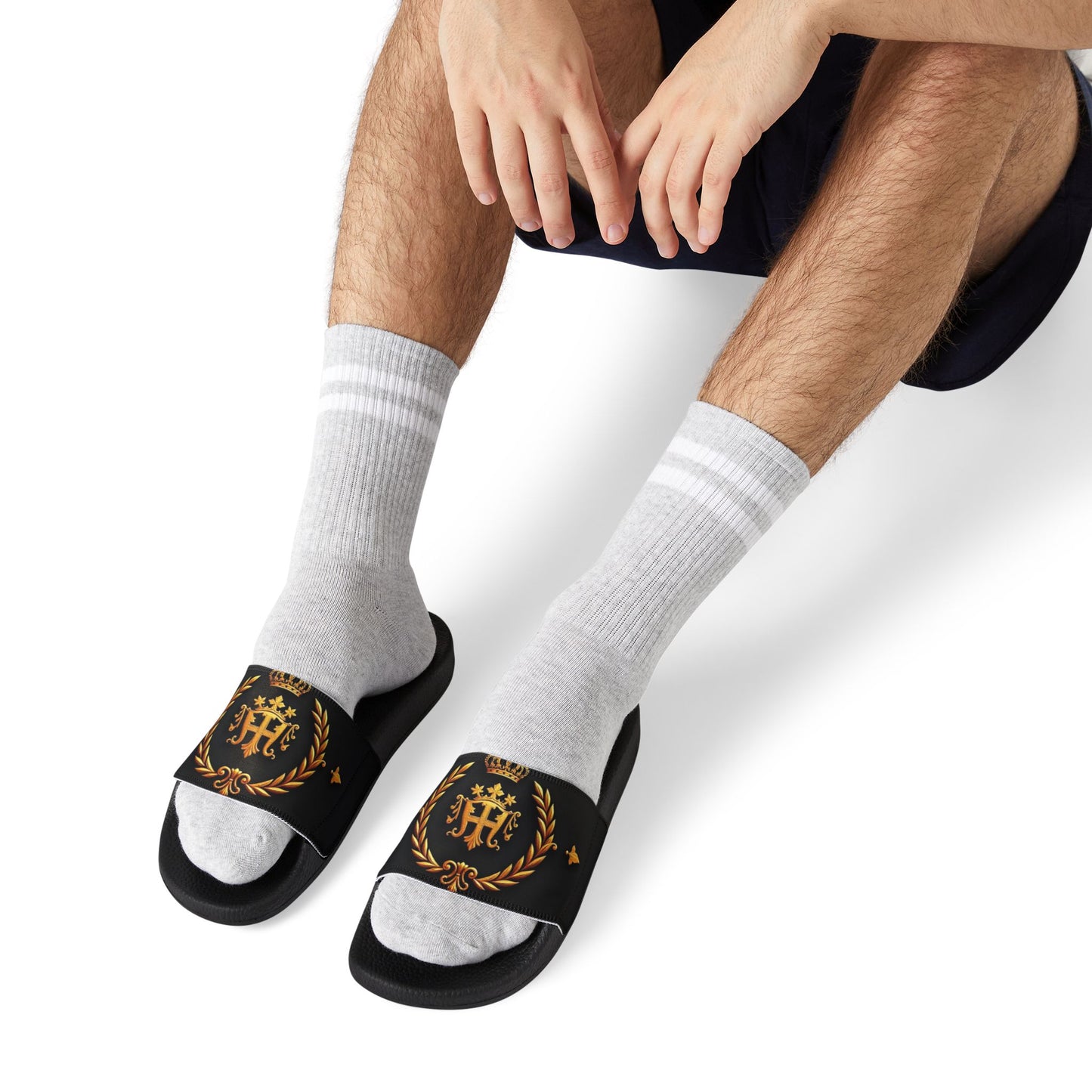 Men's Removable-Strap Sandals with Graphic Design, Casual Footwear, Comfortable Summer Slides, Beach or Pool Essentials - Gold Crest