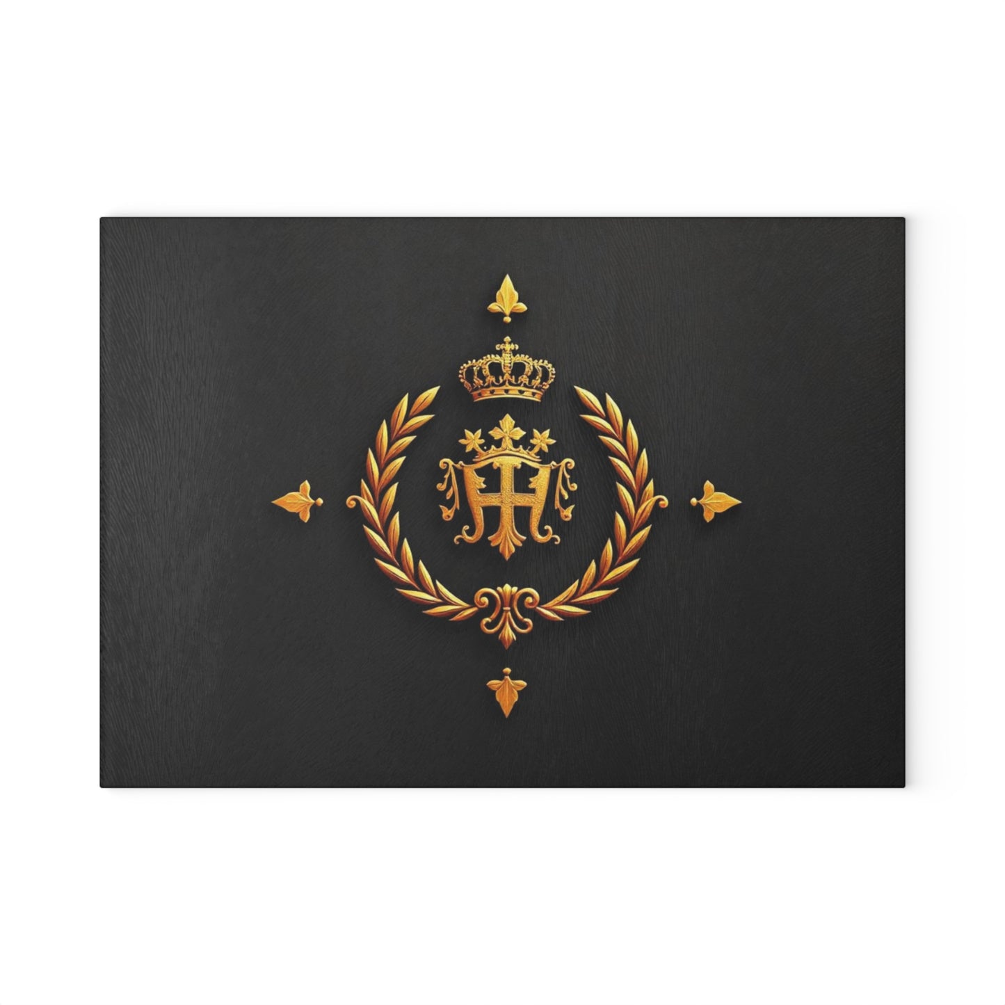Elegant Glass Cutting Board with Crown and Laurel Design, Kitchen Decor, Gift for Chefs, Housewarming, Weddings - Gold Crest