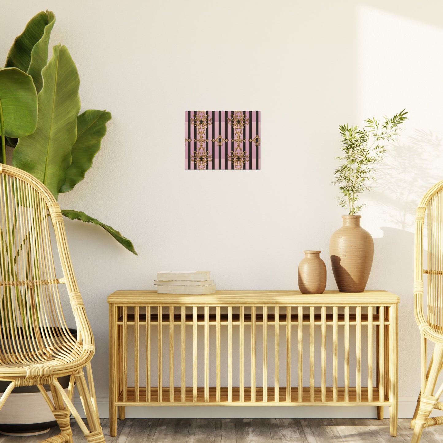Elegant Decorative Foam Board | Wall Art, Home Decor, Office Accent, Gift Idea, Event Decoration - Lavender Ombre Striped Gold Baroque