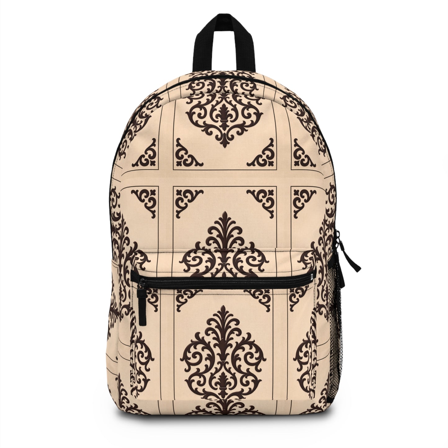 Almond-Beige & Brown Baroque Backpack — Elegant Vintage Beige & Brown Backpack