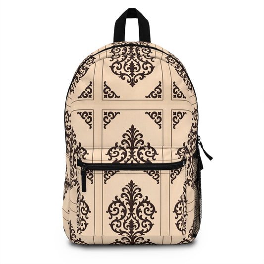 Almond-Beige & Brown Baroque Backpack — Elegant Vintage Beige & Brown Backpack