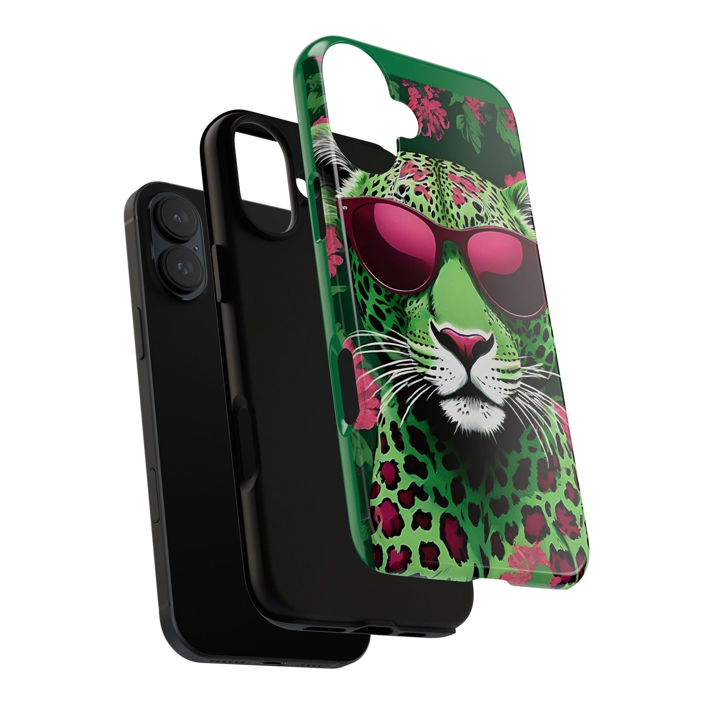 Phone Case - Lime Green & Burgundy Leopard In Sunglasses Design