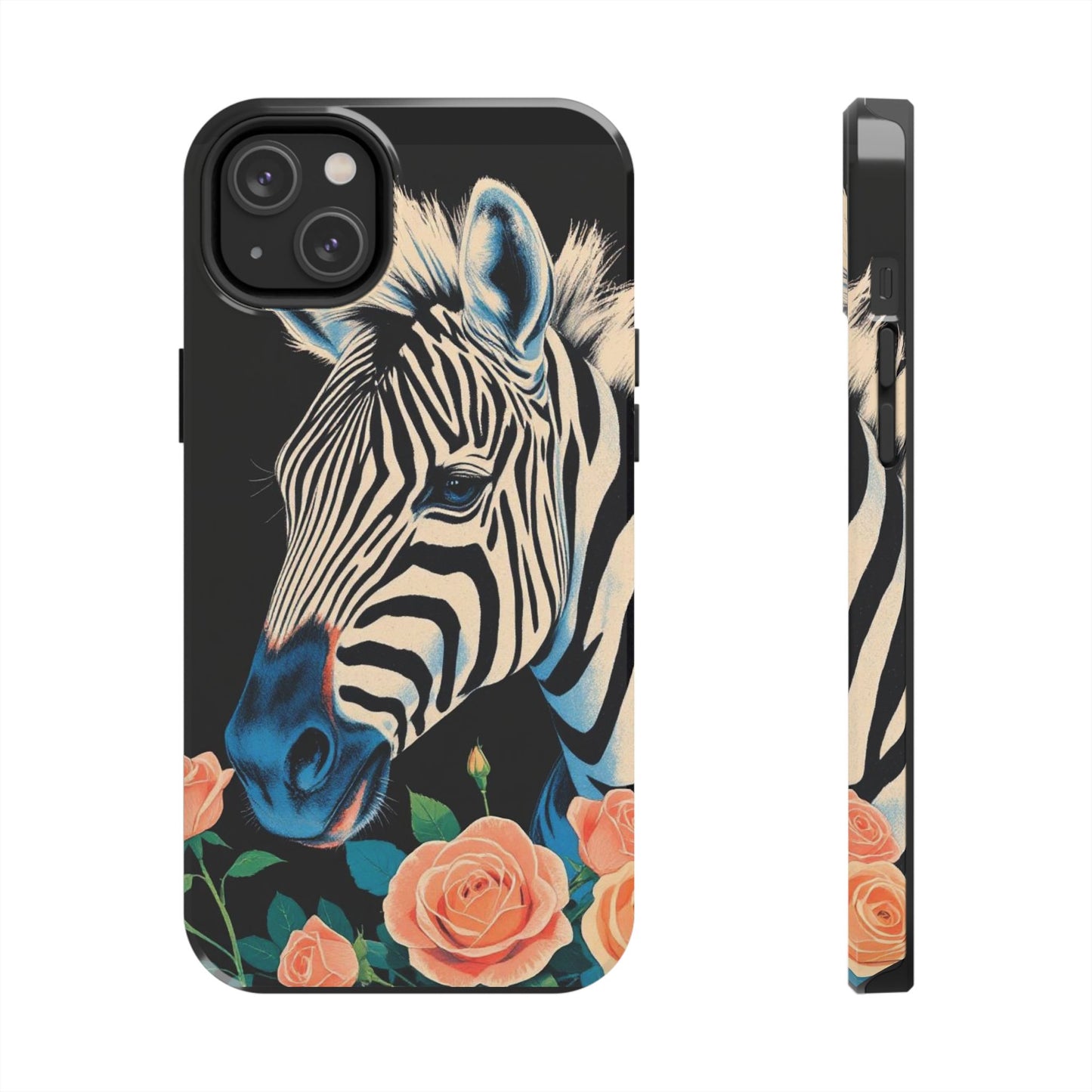 Zebra Tough Phone Case - Trendy Floral Design for Animal Lovers - Blue Zebra & Roses