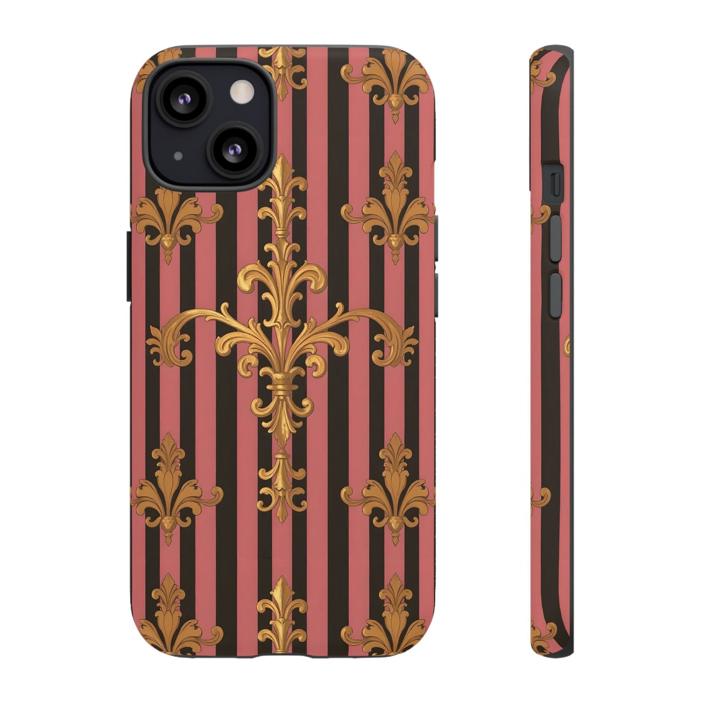Elegant Floral Motif Phone Case - Tough Cases with Vintage Design - Mauve Striped Gold Damask