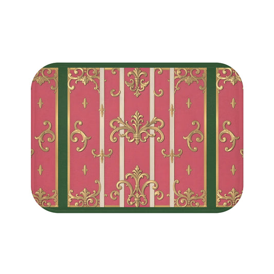 Elegant Vintage Green Border Pink Striped Baroque Bath Mat, Luxurious Bathroom Decor, Gift for Home, Bathroom Essentials, Decorative Floor Mat