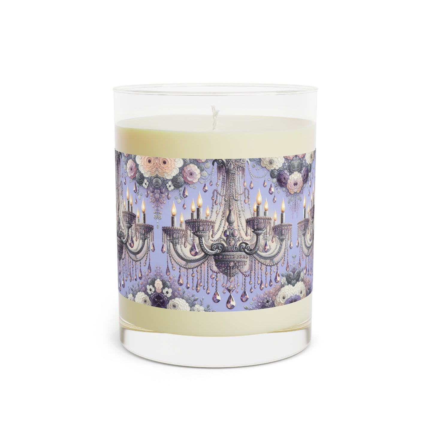 Elegant Floral Scented Candle - Cozy Home Decor, Aromatherapy Gift, Relaxing Atmosphere, Wedding Favor, Spa Experience - Lilac Jeweled Chandelier