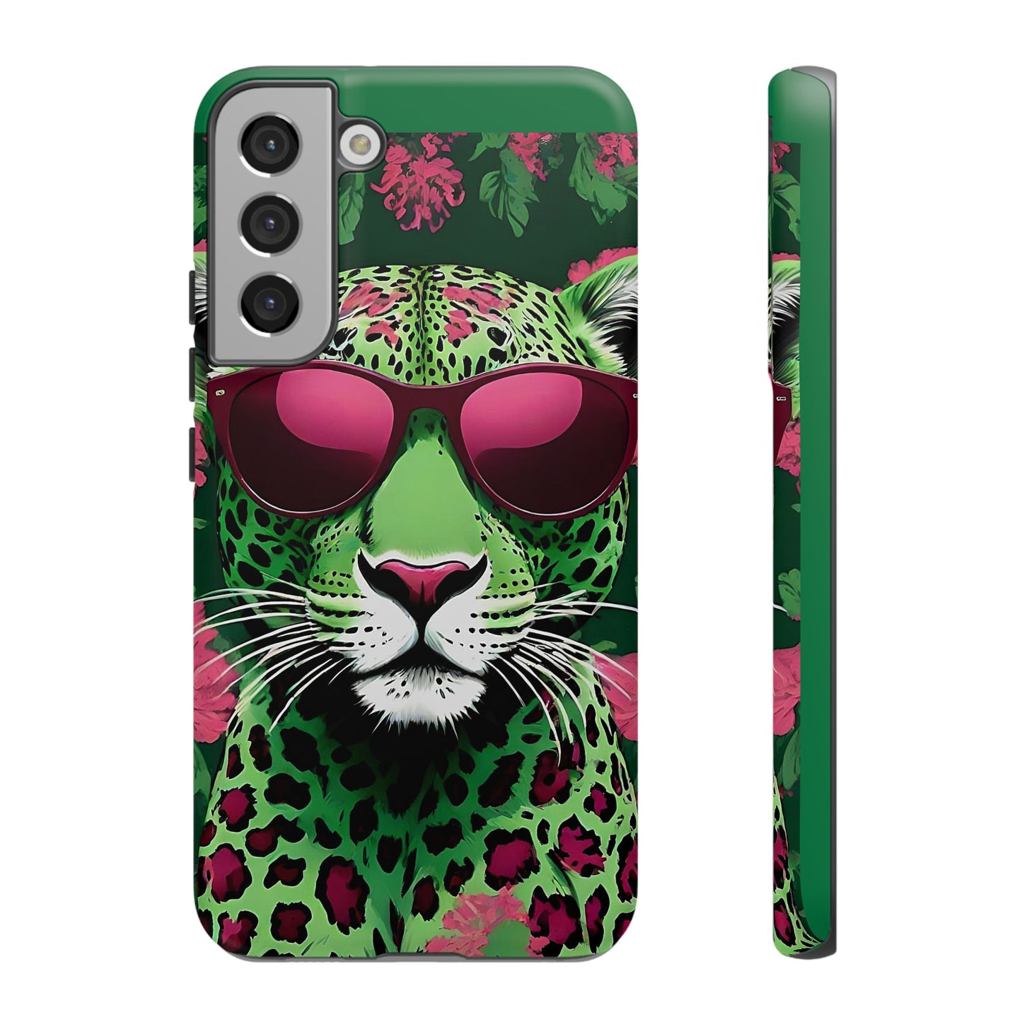 Phone Case - Lime Green & Burgundy Leopard In Sunglasses Design