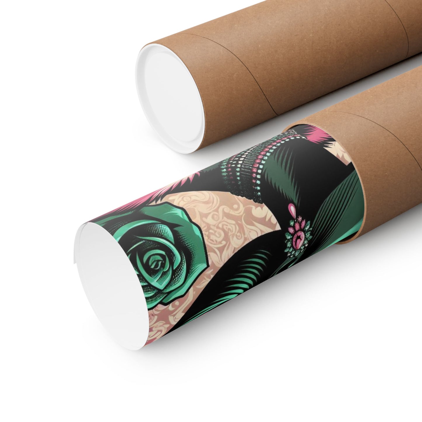 Floral Afro Art Poster - Elegant Matte Vertical Wall Decor - Emerald Green Lady With Damask & Roses